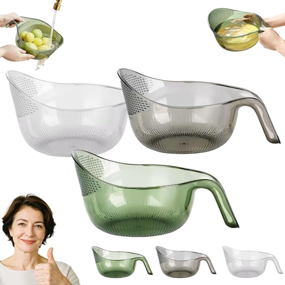 Multi-Functional Rice Strainer with Handle, Aesthetic Multifunctional Rice Strainer with Handle, Quick Drainage Bowl for Washing Rice, Fruits and Vegetables