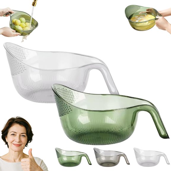 Multi-Functional Rice Strainer with Handle, Aesthetic Multifunctional Rice Strainer with Handle, Quick Drainage Bowl for Washing Rice, Fruits and Vegetables