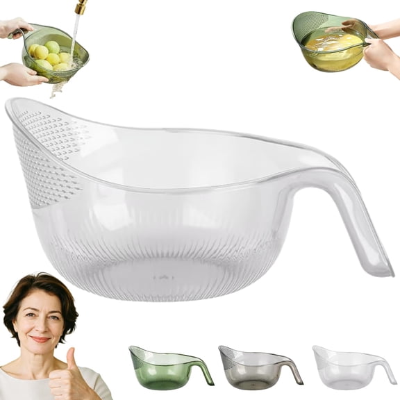 Multi-Functional Rice Strainer with Handle, Aesthetic Multifunctional Rice Strainer with Handle, Quick Drainage Bowl for Washing Rice, Fruits and Vegetables