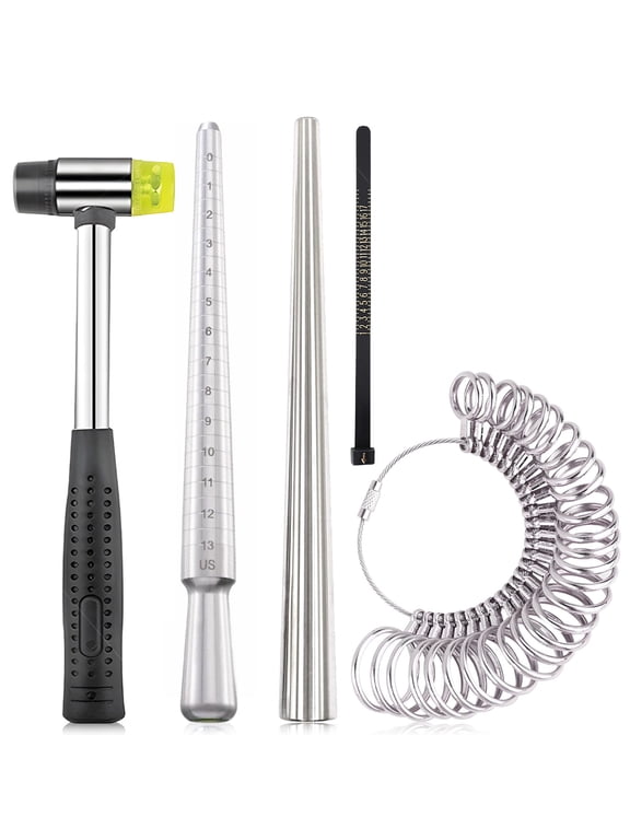 Multi-Functional Ring Sizing and Adjustment Tool Kit with Sizer Stick, 27 Gauges, Hammer, and Mandrel