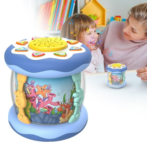 A Multi-Functional Sensory Hand Drum Toy In Blue,Baby Musical Light Up Toys Projector Rotating Toy Baby Aquarium Crawling Toys Girls 12 Year Old Birthday Newborn