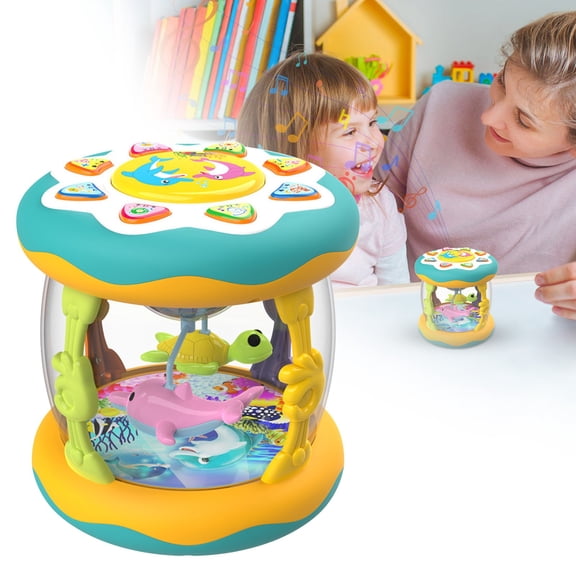 Multi-Functional Sensory Hand Drum Toy In Green,Baby Musical Light Up Toys Projector Rotating Toy Baby Aquarium Crawling Toys Girls 12 Year Old Birthday Newborn