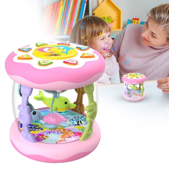 Multi-Functional Sensory Hand Drum Toy In Pink,Baby Musical Light Up Toys Projector Rotating Toy Baby Aquarium Crawling Toys Girls 12 Year Old Birthday Newborn