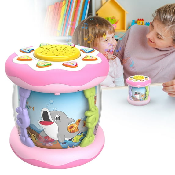 Multi-Functional Sensory Hand Drum Toy In Pink,Baby Musical Light Up Toys Projector Rotating Toy Baby Aquarium Crawling Toys Girls 12 Year Old Birthday Newborn