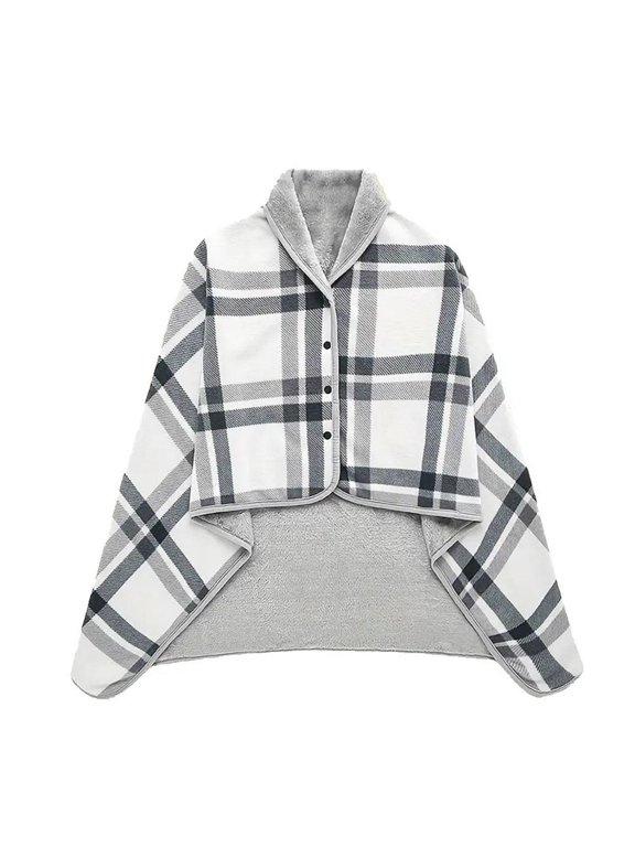Multi-Functional Shawl Blanket For Office Nap, Leg Covering Cape Sofa Warmth, Thickened Tartan Double Scarf Blanket