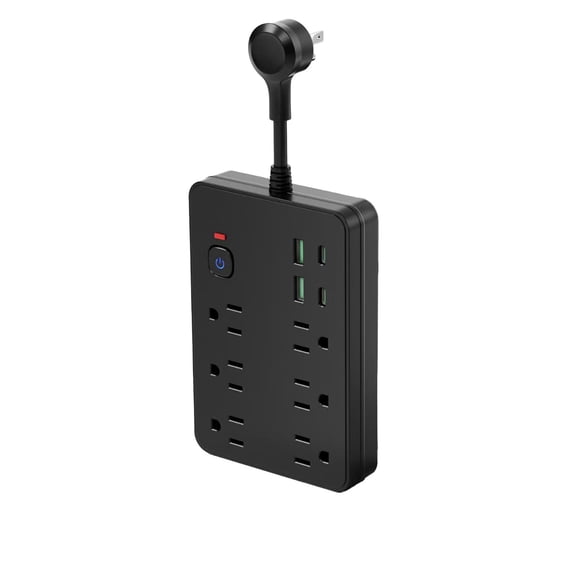 Multi-Functional Short Cord Charging Socket Converter, 6 AC Outlets 2 USB 2 C Ports, Home Travel Power Expansion, Compact Desktop Charging Gift
