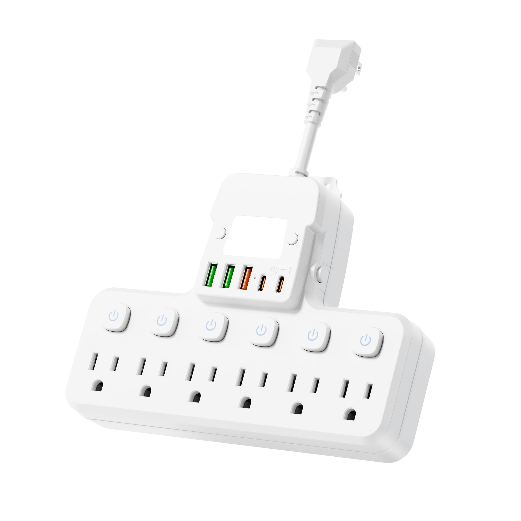 Multi-Functional Socket, USB Wall Charger, Surge Protector, 6-Outlet Power Strip with 5 USB Charging Ports (2 USB-C) And Night Light, Adapter for Home, Travel And Office Use
