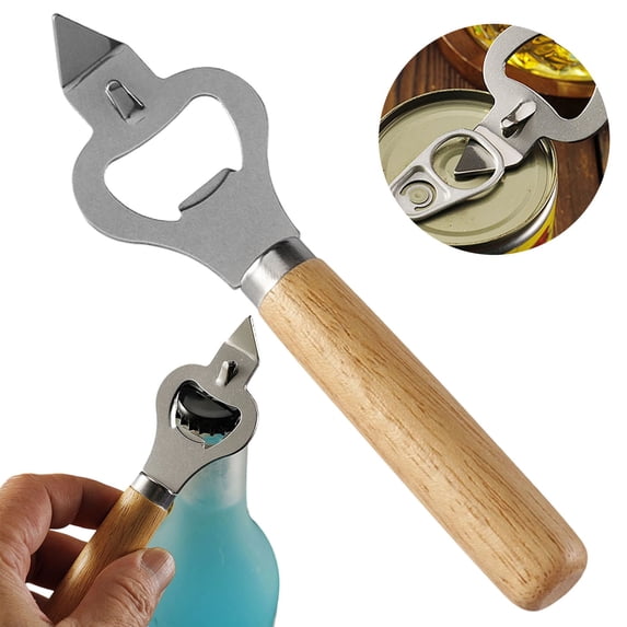Multi Functional Stainless Metal Rubber Wood Handle Can Opener
