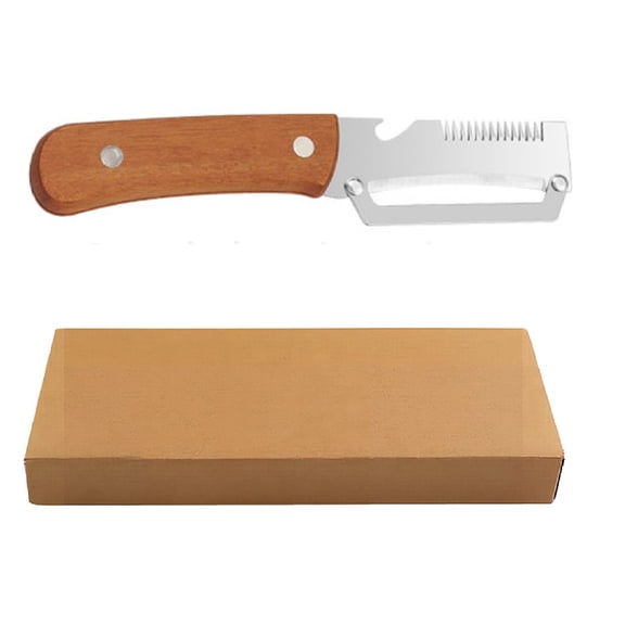 Multi-Functional Stainless Steel Peeling Knife Heavy Duty Thickened Blade with Ergonomic Reinforced Wooden Handle and Hanging Hole for Peeling Sugarcane Vegetables Fruit