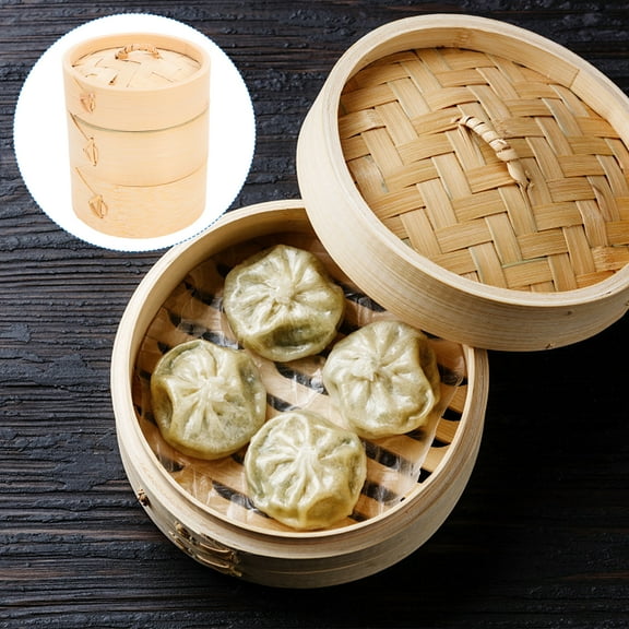 Amosfun Bamboo Steamer Basket Khaki Reusable Practical Nutrient Retention 1Set