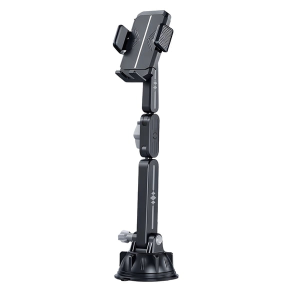 Multi-Functional Sticky Suction Cup Phone Holder for Car Dashboard Windshield, Long Mechanical Arm Phone Mount with Adjustable Width, 360 Degree Rotatable for All Mobile Phones, Grey