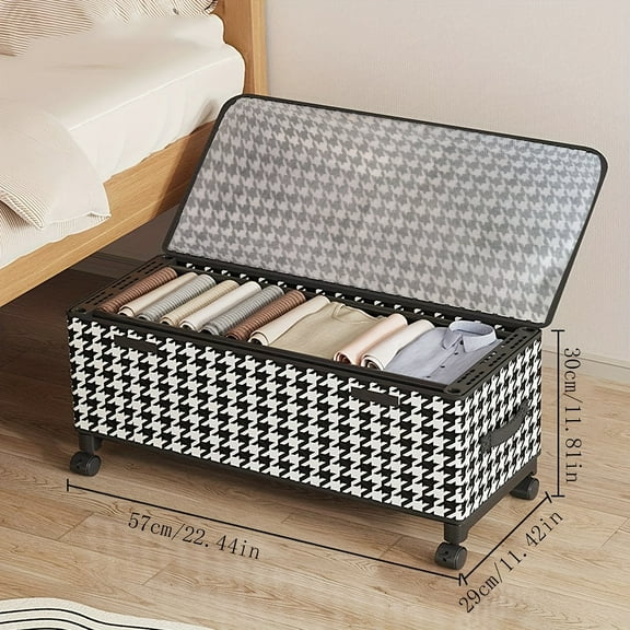 [Multi-Functional Storage Box] Multi-Functional Large Houndstooth Under-Bed Storage Box with Wheels | Non-Woven Organizer for Clothes and Linens, Classic Design, Rectangular Shape