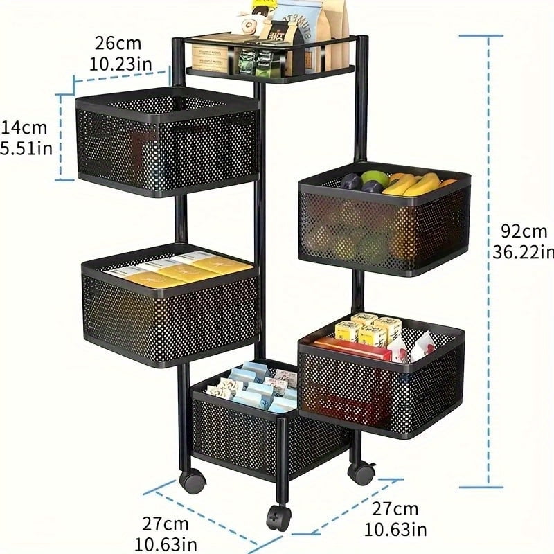 Multi-Functional Storage Rack Five-Layer Kitchen Rotating Storage Cart ...