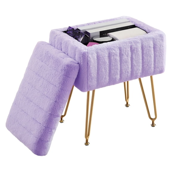 Multi-Functional Storage Vanity Stool with 4 Gold Metal Legs, Flip Top Makeup Organizer Bench, Soft Upholstered Accent Chair for Bedroom, Living Room & Home Decor