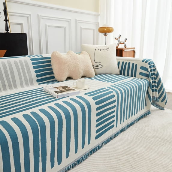 Multi-Functional Striped Sofa Cover Blanket, Thick Double-Sided Polyester Throw for Furniture Protection, Pet-Friendly Reversible Blanket for Living Room and Couch Decor