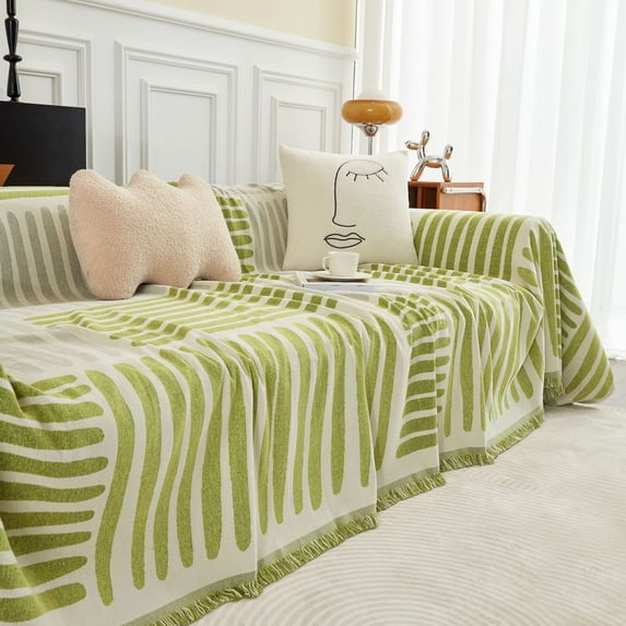 Multi-Functional Striped Sofa Cover Blanket, Thick Double-Sided Polyester Throw for Furniture Protection, Pet-Friendly Reversible Blanket for Living Room and Couch Decor