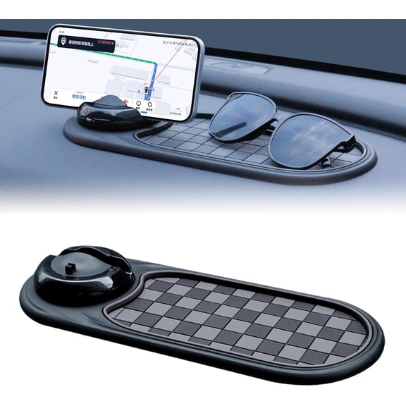 Multi-Functional Support Anti-Slip Pad, 3 in 1 Rotatable Non-Slip Vehicle Dashboard Mat with Phone Holder & Temporary Parking Number, Dash Storage Pad for Key Gadget