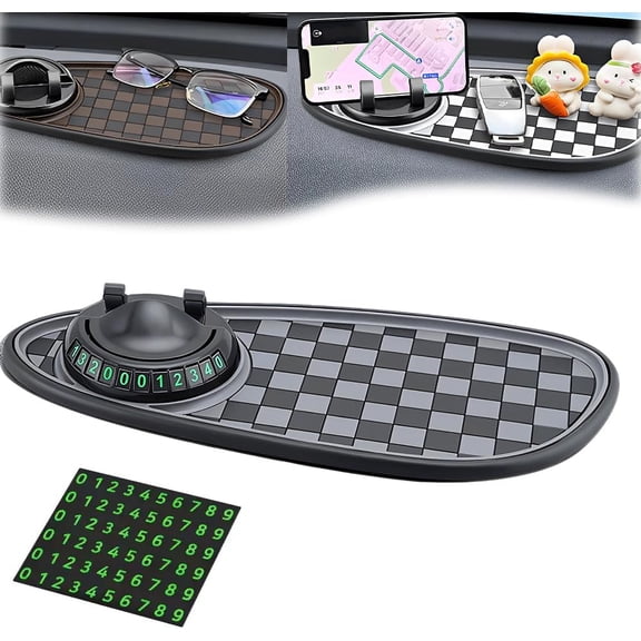 Multi-Functional Support Anti Slip Pad, 360°Rotating Phone Holder with Temporary Parking Number, Multi-Functional Car Anti Slip Mat, Portable Car Anti Slip Mat Phone Holder for Drivers (Gray)
