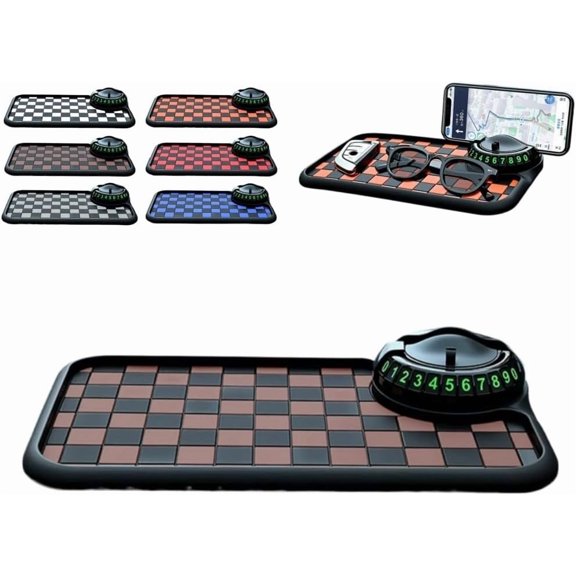 Multi-Functional Support Anti-Slip Pad for Car,Multifunctional Car Anti-Slip Dashboard Mat with 360° Rotating Phone Holder & Hidden Parking Number Plate,Dashboard Organizer for Phone,Keys,Sunglasses