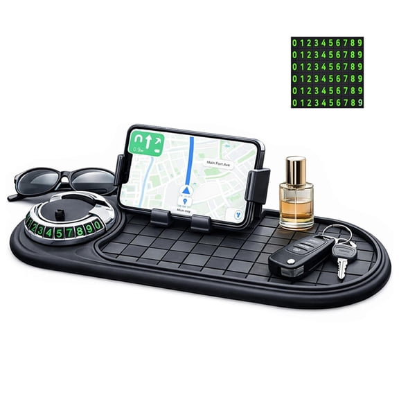 Multi-Functional Support Anti-Slip Pad for Dash, 3 in 1 Anti Slip Mat for Car, 360 Rotatable Phone Holder Dashboard Pad with Temporary Parking Number Rotatable Car Anti Slip Mat