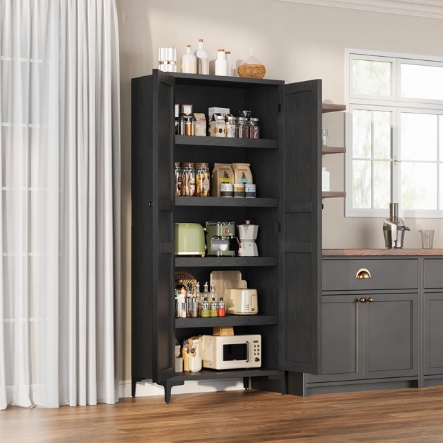 Multi-Functional Tall Cabinet 5-Tier Storage with 4 Doors and ...