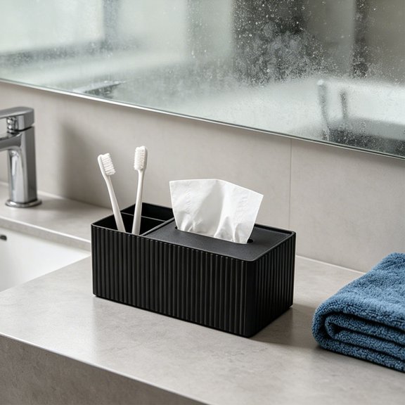 Multi-Functional Tissue Boxes with Detachable Cover and Divided Compartments, Dual-Use Storage Containers for Paper Tissues and Cosmetics, Practical Organizers for Home/Car/Office/Restroom, Black