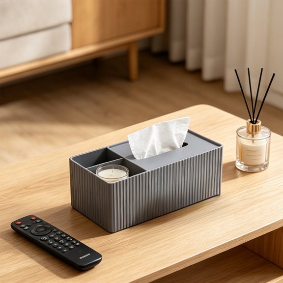 Multi-Functional Tissue Boxes with Detachable Cover and Divided Compartments, Dual-Use Storage Containers for Paper Tissues and Cosmetics, Practical Organizers for Home/Car/Office/Restroom, Gray