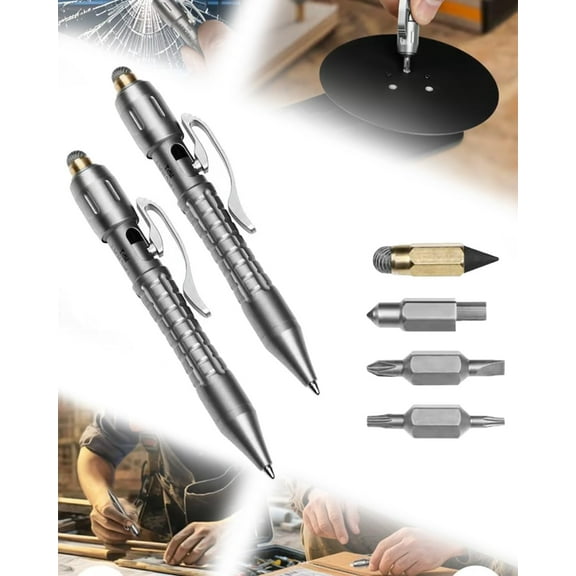 Multi-Functional Titanium Pen – Ultimate EDC Pocket Tool, Portable Bolt Action Tactical Pens,6 Quick-Swap Heads Gadget,Men Dad Husband Gift,Cool MP1 Multitool,Write,Screw,Cut,Tap,Sketch(Gray,2pcs)