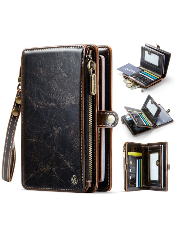 Multi-Functional Travel Passport Holder Wallet Case for Men Women with Card Slots and Passport Cash Photo Solt Zipper Pocket, RFID Blocking Wristlet Strap for Travel - Brown