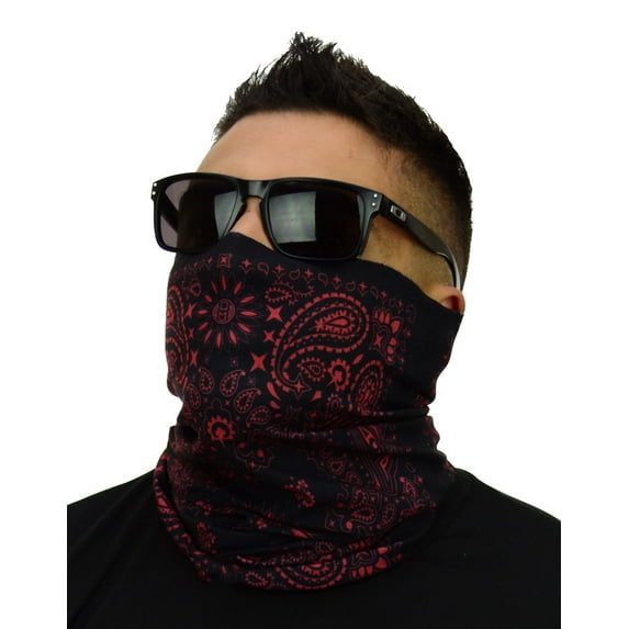 Multi Functional Tube Bandana | Classic Paisley Bandana Pattern - 2PK Black/Red Paisley CA4225
