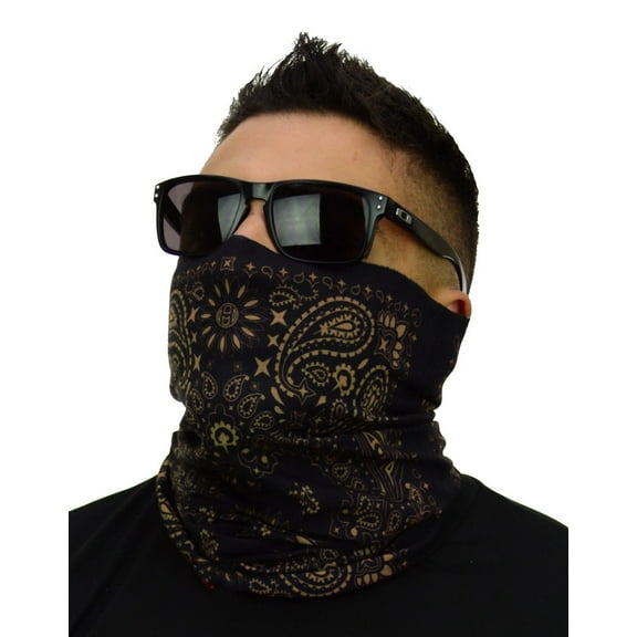 Multi Functional Tube Bandana | Classic Paisley Bandana Pattern - 3PK Black/Copper CA4225