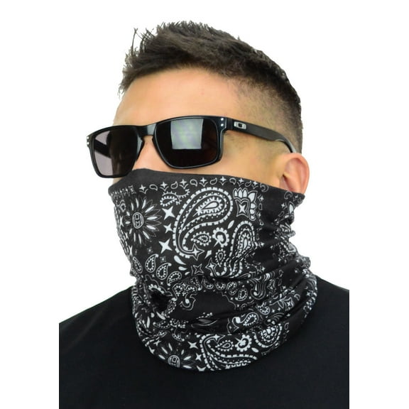 Multi Functional Tube Bandana | Classic Paisley Bandana Pattern - Black/White Paisley CA4225