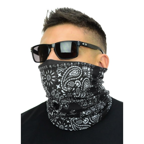 Multi Functional Tube Bandana | Classic Paisley Bandana Pattern - Black/White Paisley CA4225