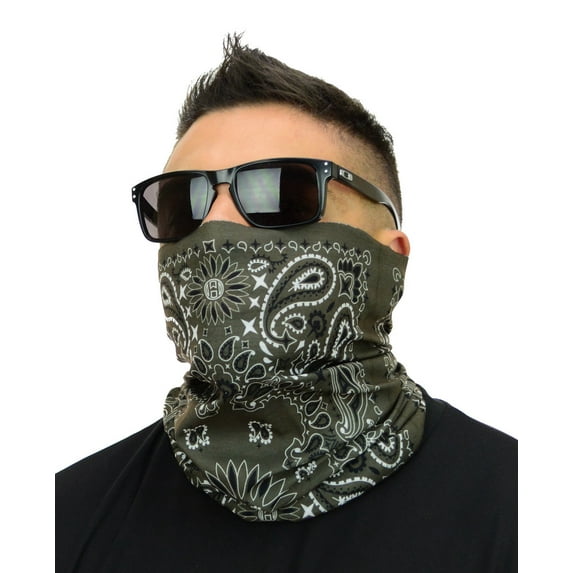 Multi Functional Tube Bandana | Classic Paisley Bandana Pattern - Olive CA4225