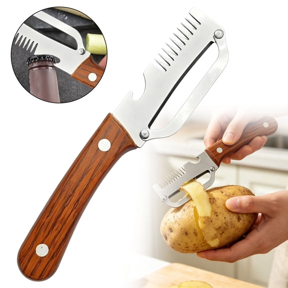 Multi Functional Vegetable Peeler, Fruit Peeler Knife, Vegetable Peeler Shredder, Wood Handle Stainless Steel Vegetable Peeler, Multi Function Fruit Potato Peeler, Kitchen Peeling Scraper Tool 1Pcs