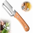 thumbnail image 1 of Multi-Functional Vegetable Peeler for Kitchen, 2 Pcs Ultra-Sharp Stainless Steel Blade with Wooden Handle, Built-in Bottle Opener, Swivel Peeler for Potato, Fruit, 1 of 9