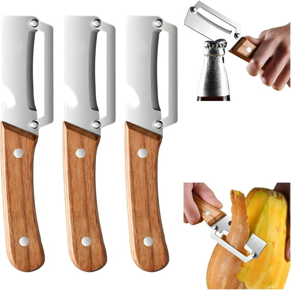Multi-Functional Vegetable Peeler for Kitchen, Premium Vegetable Peeler with Wooden Handle and Bottle Opener Stainless Steel Blade Kitchen Tool for Fruit Apple Potato Pumpkin Papaya Zucchini