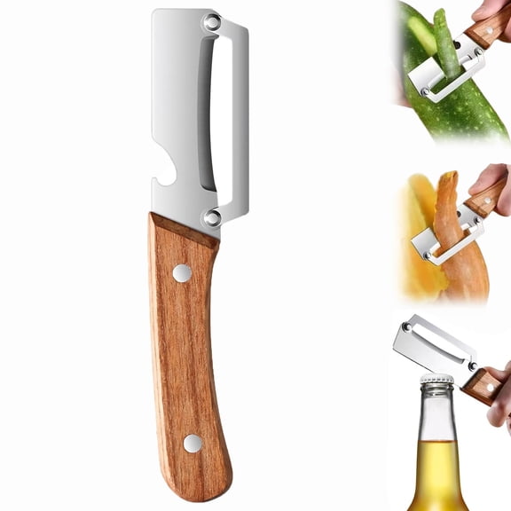 Multi-Functional Vegetable Peeler for Kitchen, Stainless Steel Fruit Potato Apple Peelers with Manual Wooden Handle, Blade Tool for Peeling of Carrot Zucchini