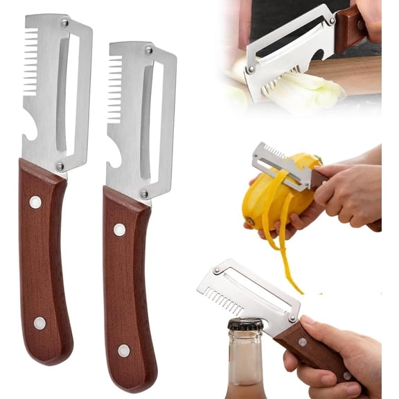 Multi-Functional Vegetable Peeler for Kitchen, Stainless Steel Fruit Potato Apple Peelers with Manual Wooden Handle, Blade Tool for Peeling of Carrot Zucchini
