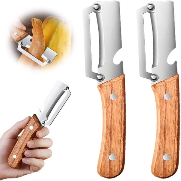 Multi-Functional Vegetable Peeler for Kitchen, Ultra-Sharp Stainless Steel Blade with Wooden Handle and Bottle Opener, For Vegetables or Fruits that Need to Be Peeled (2 Pcs)