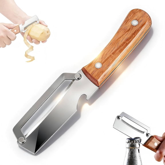 Multi-Functional Vegetable Peeler, Ultra-Sharp Stainless Steel Blade with Ergonomic Wood Handle, Adjustable 2-Width for Potato, Carrot, Cucumber