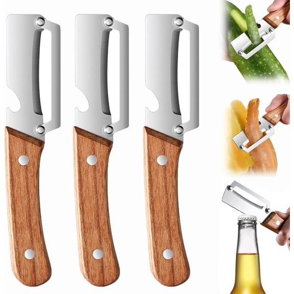 Multi-Functional Vegetable Peeler, Ultra-Sharp Stainless Steel Blade with Ergonomic Wood Handle, Kitchen Peeler for Fruits & Vegetables(3Pcs)