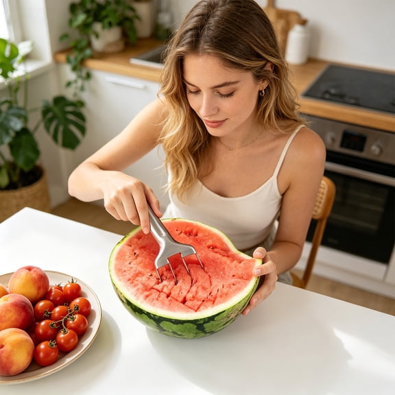 Multi-Functional Vegetable Peeler and Watermelon Slicer with Stainless Steel Blade Paring Knife and Kitchen Tool for Kitchen Versatile Fruit Divider with Bottle Opener Utility Style B 1pc