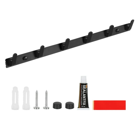 Multi-Functional Wall Mounted Coat Rack organizer, Black Aluminum Hook Coat Rack - 6 Hooks Horizontal Model