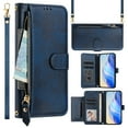 thumbnail image 1 of Multi-Functional Wallet Case for Motorola Moto G Stylus 5G 2025, Card Slots Retro PU Leather Shockproof Flip Cover with Card Slots Zipper Pocket Kickstand Magnetic Wrist & Shoulder Strap - Blue, 1 of 16
