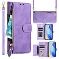 thumbnail image 1 of Multi-Functional Wallet Case for Samsung Galaxy S25 Edge, Card Slots Retro PU Leather Shockproof Flip Cover with Card Slots Zipper Pocket Kickstand Magnetic Wrist Strap & Shoulder Strap - Purple, 1 of 15