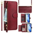 thumbnail image 1 of Multi-Functional Wallet Case for iPhone 14 Plus, Card Slots Retro PU Leather Shockproof Flip Cover with Card Slots Zipper Pocket Kickstand Magnetic Wrist Strap & Shoulder Strap - Winered, 1 of 15