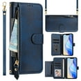 thumbnail image 1 of Multi-Functional Wallet Case for iPhone 16 Pro Max, Card Slots Retro PU Leather Shockproof Flip Cover with Card Slots Zipper Pocket Kickstand Magnetic Wrist Strap & Shoulder Strap - Blue, 1 of 16