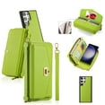 thumbnail image 1 of Multi-Functional Wallet Phone Case for Samsung Galaxy S22 Ultra with Card Holder RFID Blocking, Lychee Pattern PU Leather Wrist Strap & Lanyard Magnetic Phone Cover with Makeup Mirror, Green, 1 of 11
