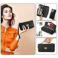 thumbnail image 1 of Multi-Functional Wallet Phone Case for Samsung Galaxy S23 with Card Holder RFID Blocking, Lychee Pattern PU Leather Wrist Strap & Lanyard Magnetic Phone Cover with Makeup Mirror, Black, 1 of 10